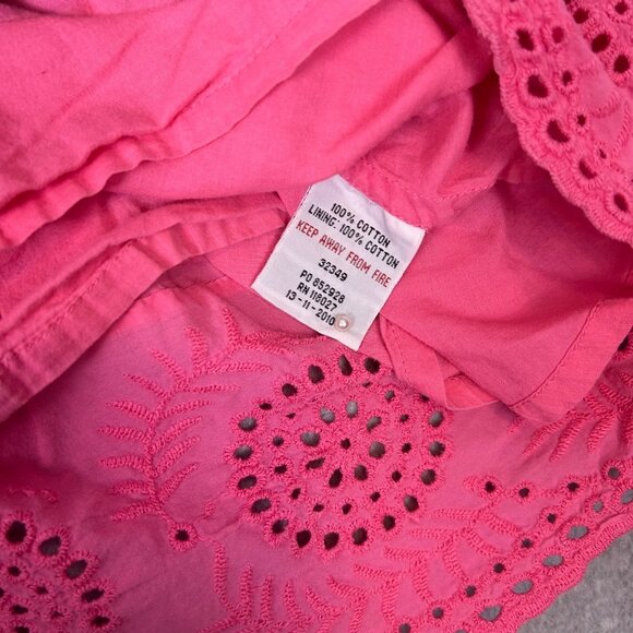 Mini Boden Skirt Girls 5/6 Pink Cotton Eyelet Tiered Ruffle Hem Drawstring Waist - Picture 6 of 10